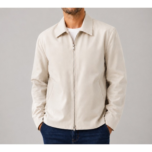H&M Other - H&M Mens Regular Fit Twill Jacket XXL Beige Zip Front Minimalist NWT